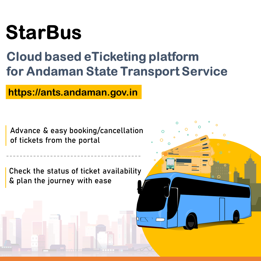 Image of स्टारबस एक ऑनलाइन बस टिकट बुकिंग प्रणाली है, जिसे अंडमान राज्य परिवहन सेवा के लिए एनआईसी द्वारा विकसित किया गया है