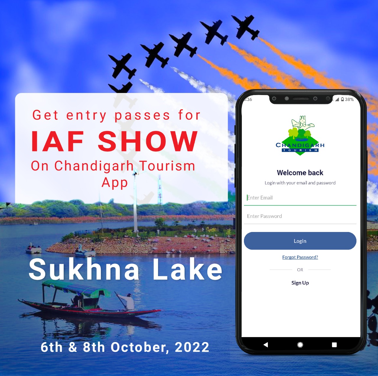 Image of भारतीय वायु सेना द्वारा एयर शो! सुखना लेक, चंडीगढ़ में 6 और 8 अक्टूबर, 2022